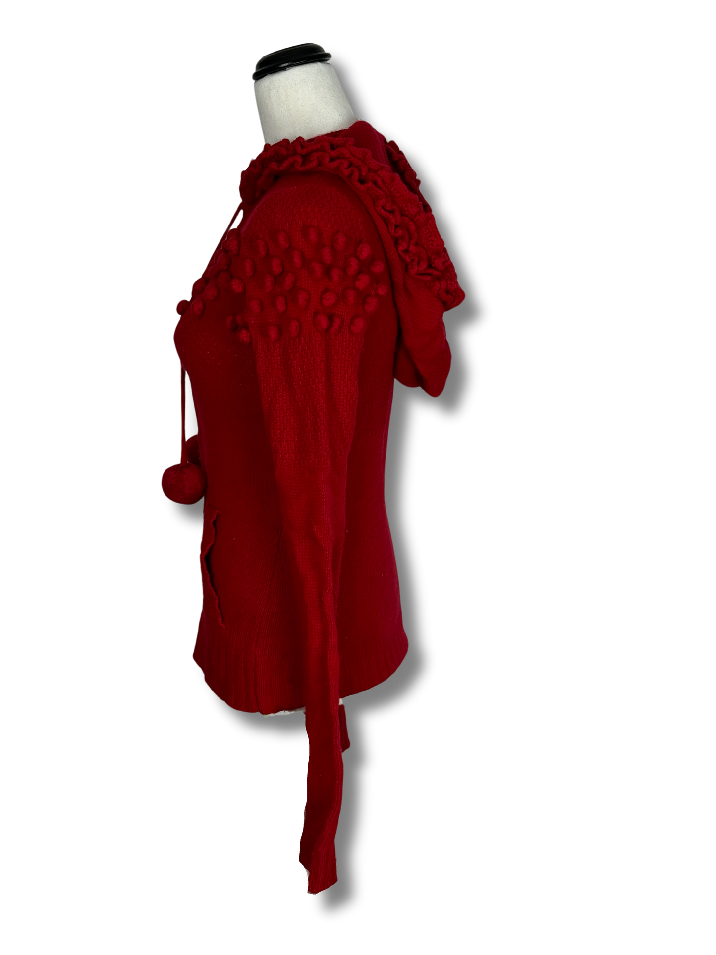 Alannah Hill Red Cardigan with Hood and Pom Poms