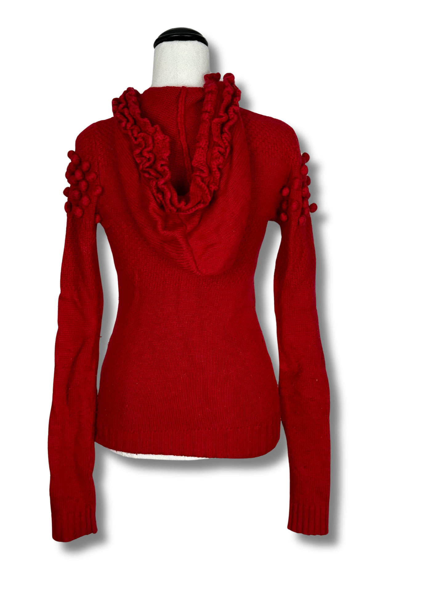 Alannah Hill Red Cardigan with Hood and Pom Poms