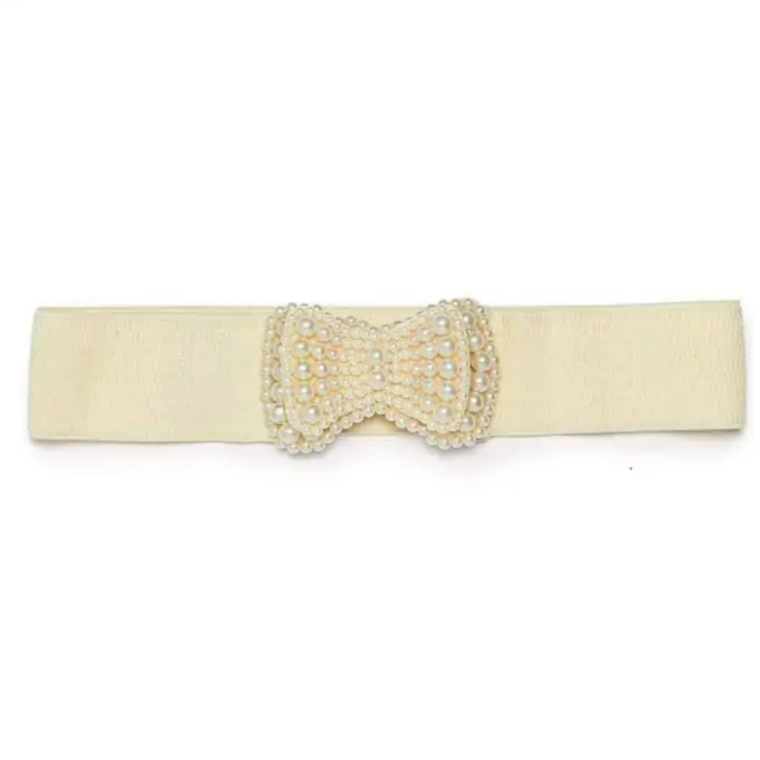 Banned Retro Pearl Bow Elastic Belt