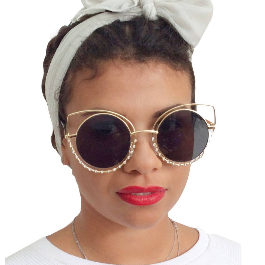 Banned Retro Pearl Embellished Round Sunglasses