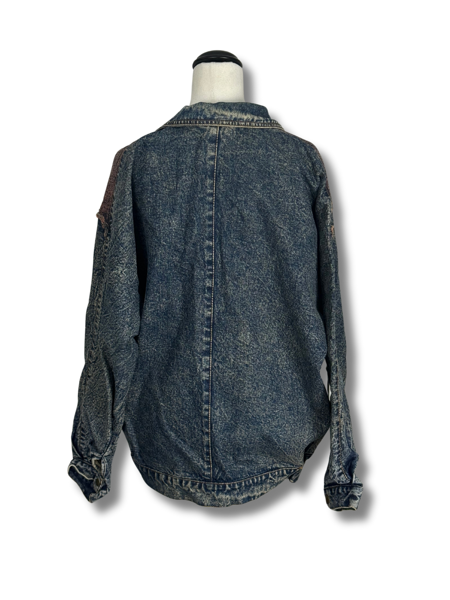 Vintage 1980s Patchwork Denim Jacket with Fringe Detailing