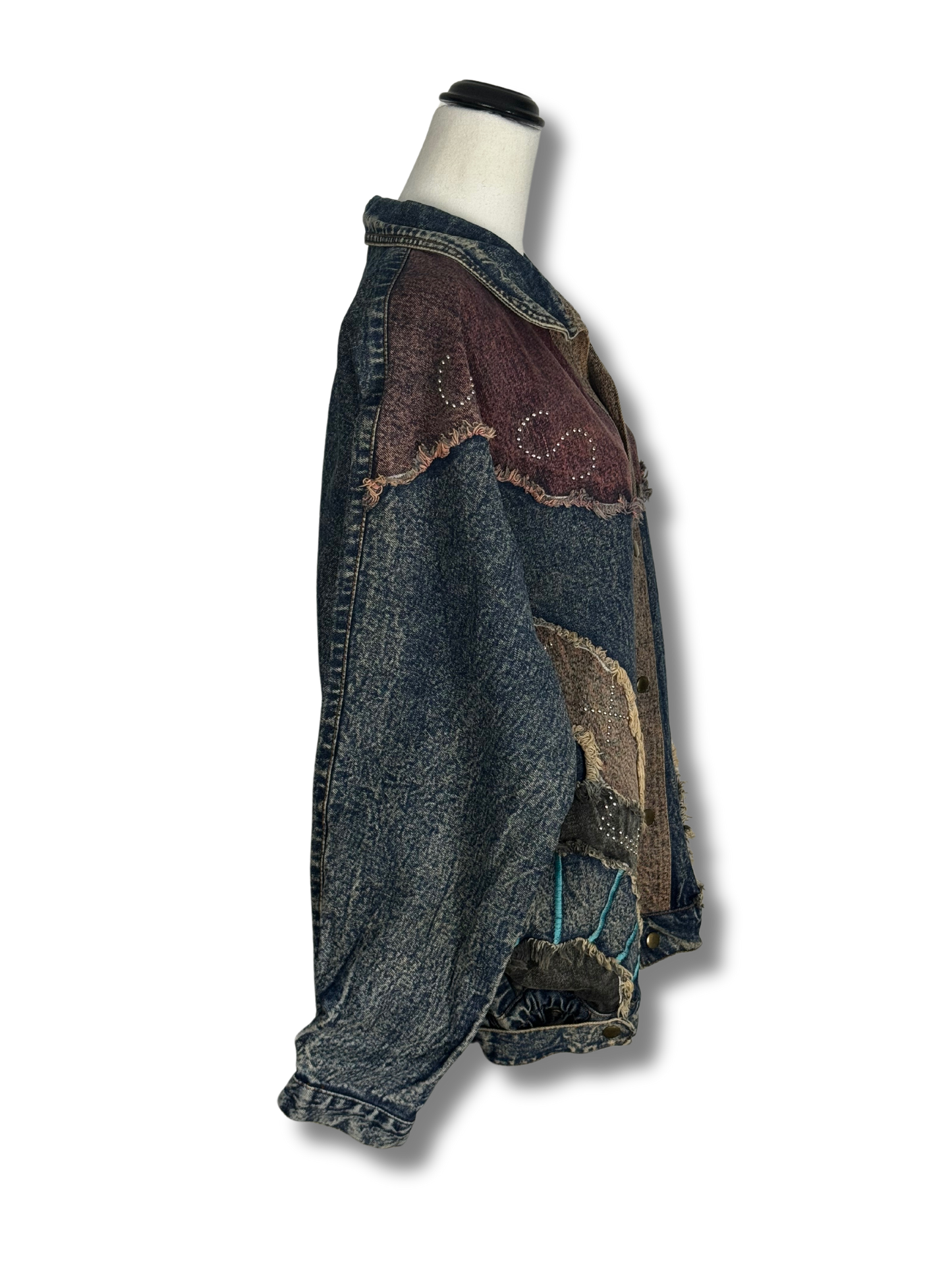 Vintage 1980s Patchwork Denim Jacket with Fringe Detailing