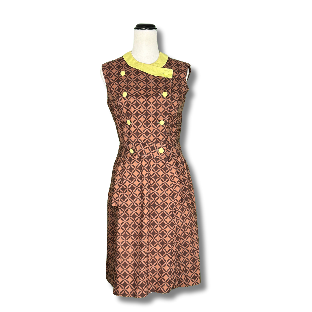 Vintage 1960s Geometric Brown Mod Mini Dress