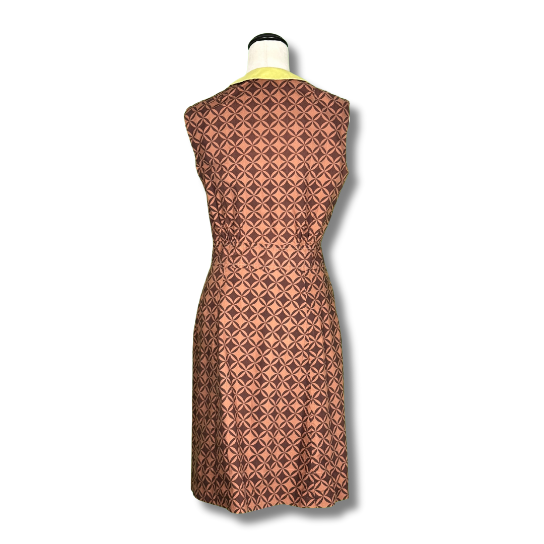 Vintage 1960s Geometric Brown Mod Mini Dress