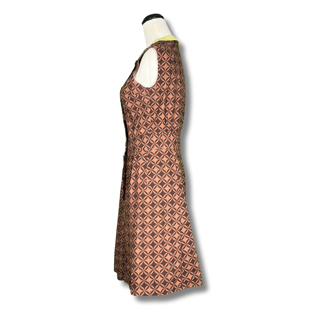 Vintage 1960s Geometric Brown Mod Mini Dress