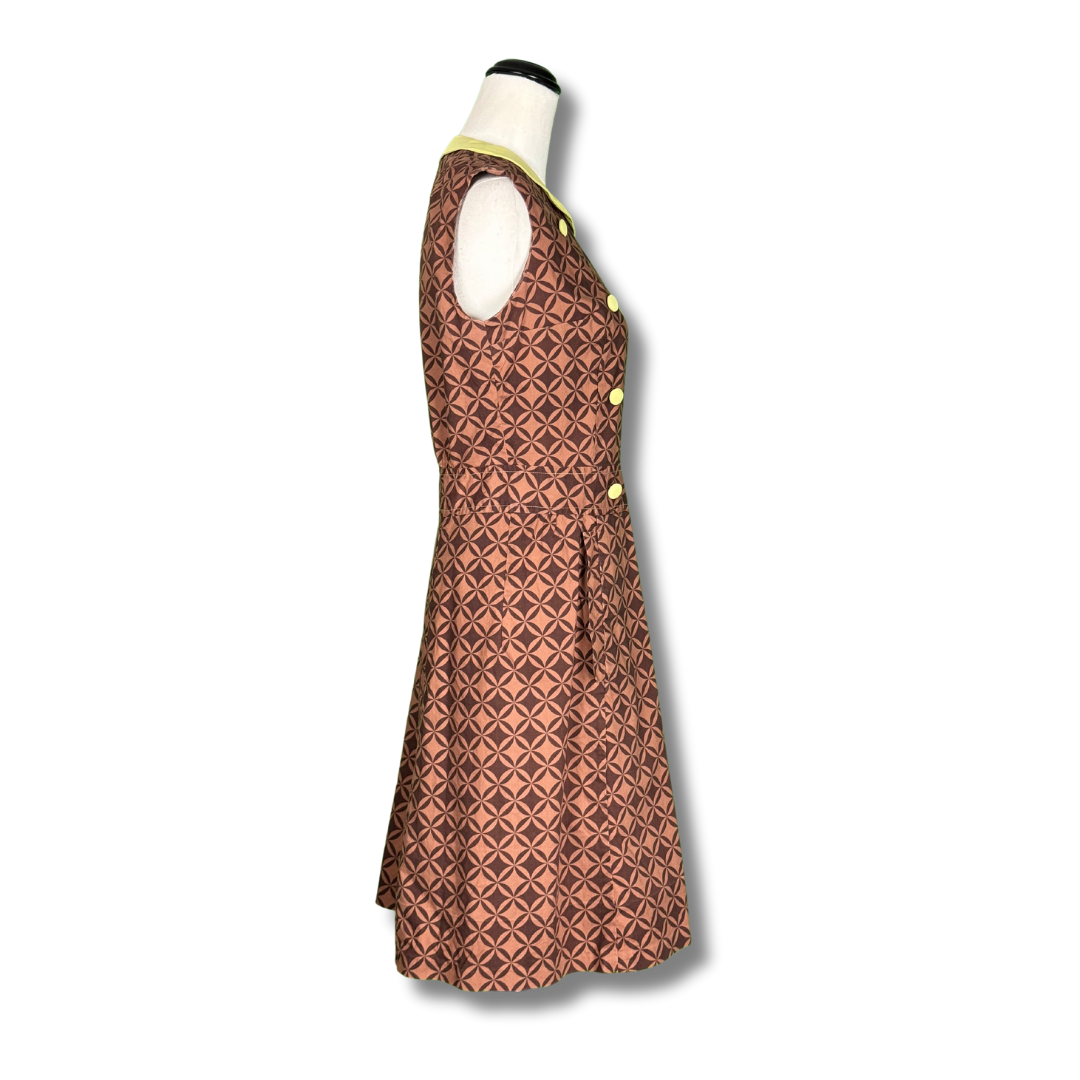 Vintage 1960s Geometric Brown Mod Mini Dress