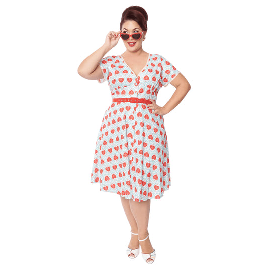 Unique Vintage Framed Hearts Print Swing Dress