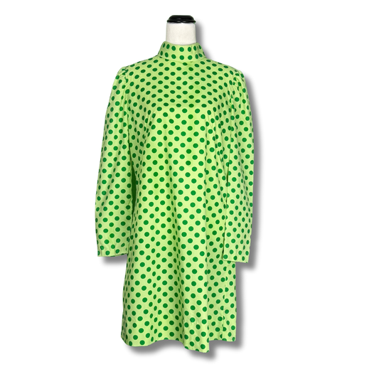 Vintage 1960s Lime Green & Polka Dot High-Neck Mod Dress