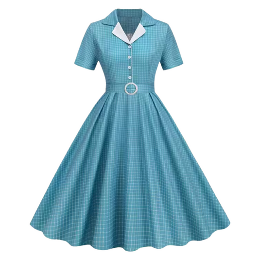 Bluebell Breeze Diner Dress in Vintage French Plaid