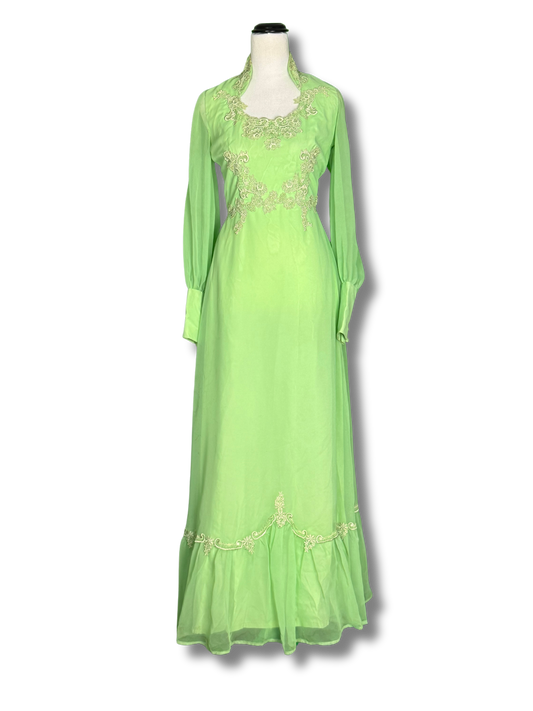 1970s Lime Green Handmade Prom Dress COLLECTORS ITEM