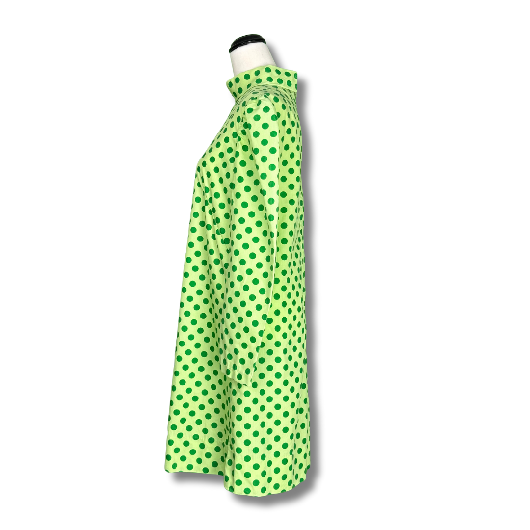 Vintage 1960s Lime Green & Polka Dot High-Neck Mod Dress