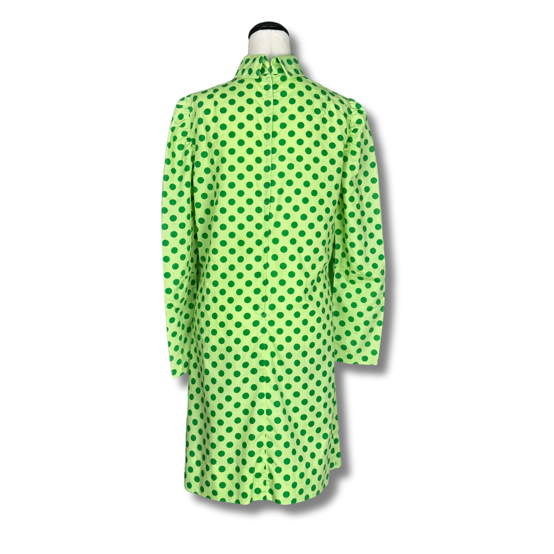 Vintage 1960s Lime Green & Polka Dot High-Neck Mod Dress