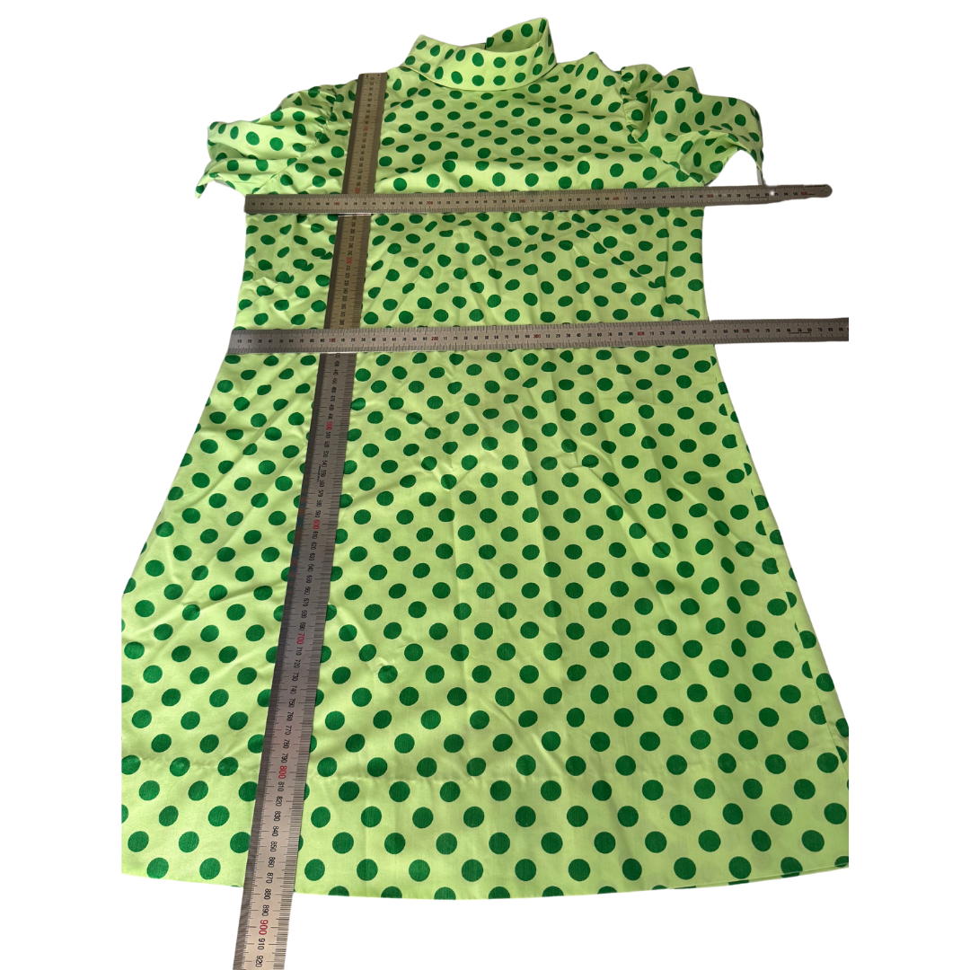 Vintage 1960s Lime Green & Polka Dot High-Neck Mod Dress