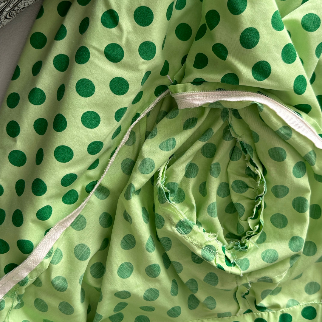 Vintage 1960s Lime Green & Polka Dot High-Neck Mod Dress