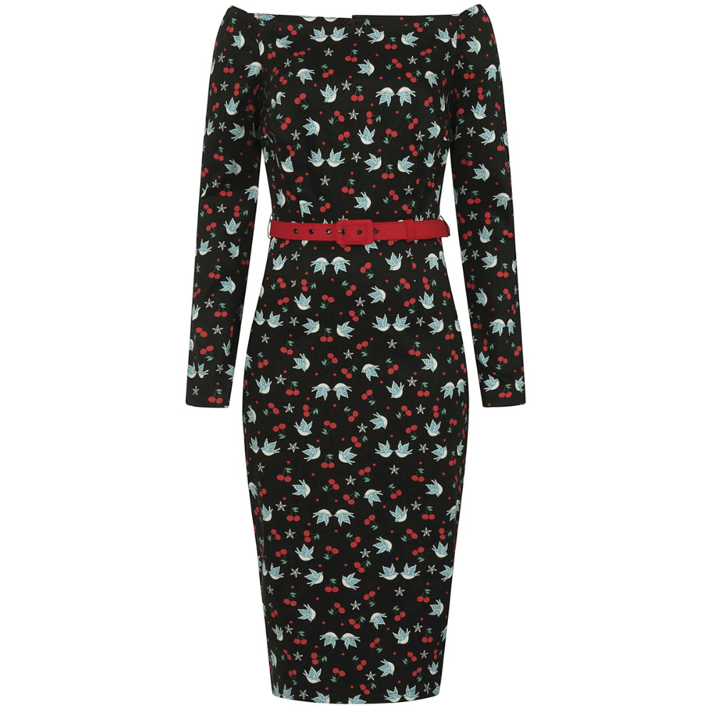 Collectif Meg Swallows & Cherries Pencil dress