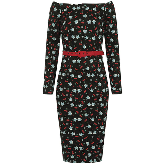 Collectif Meg Swallows & Cherries Pencil dress