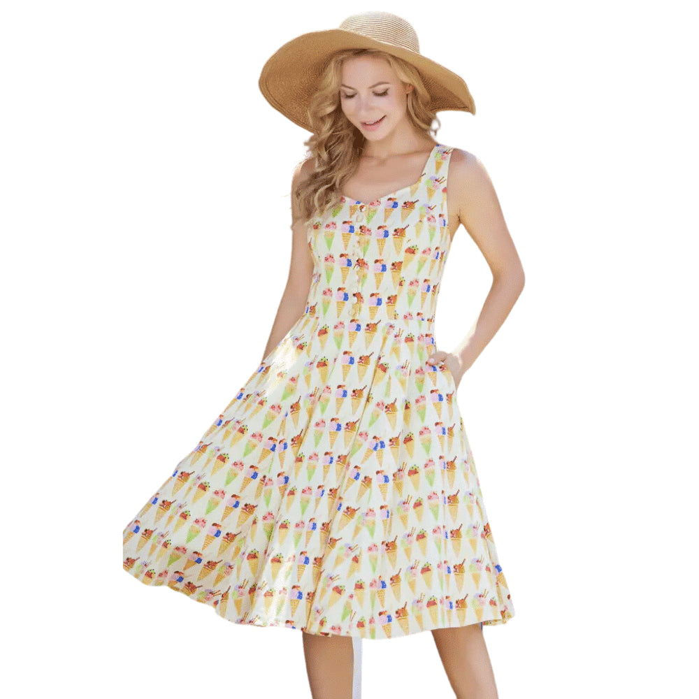 Miss Lulo Heidi Pockets Ice Cream Print Dress