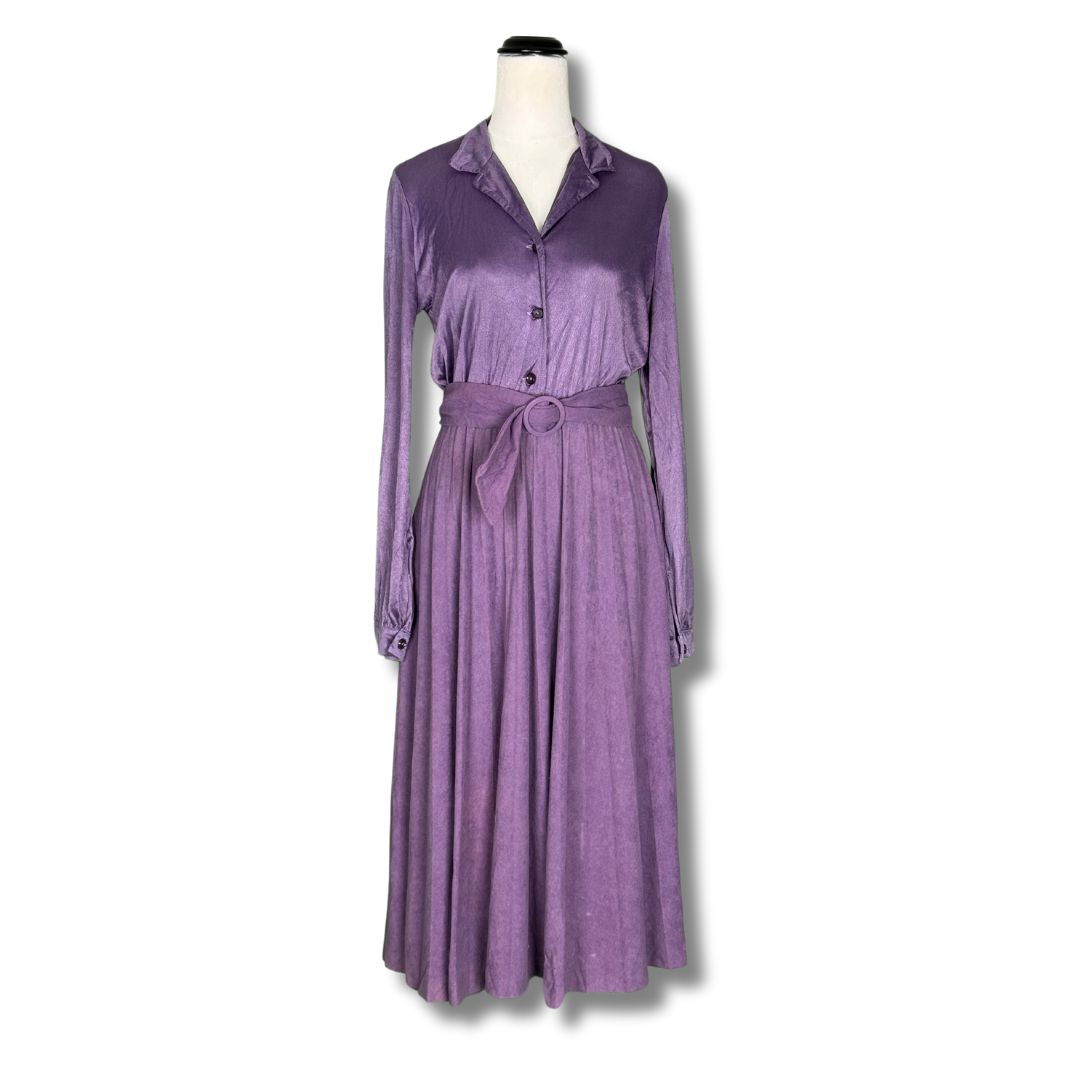 1970s Purple Tie Waist Shirt Dress