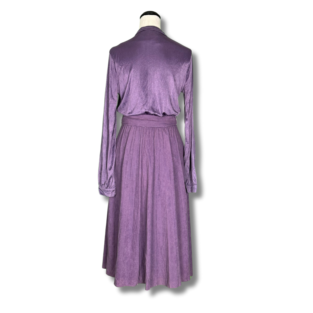 1970s Purple Tie Waist Shirt Dress