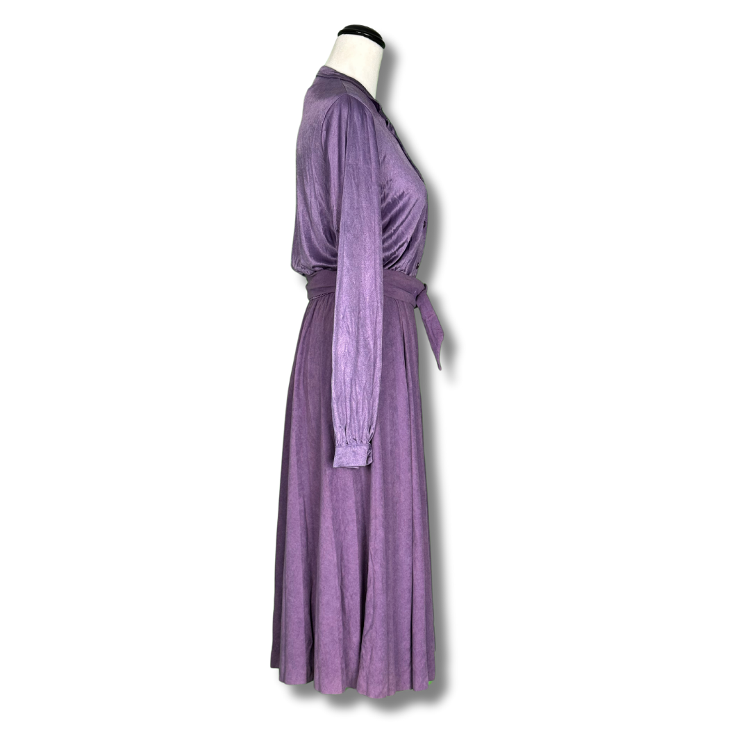 1970s Purple Tie Waist Shirt Dress