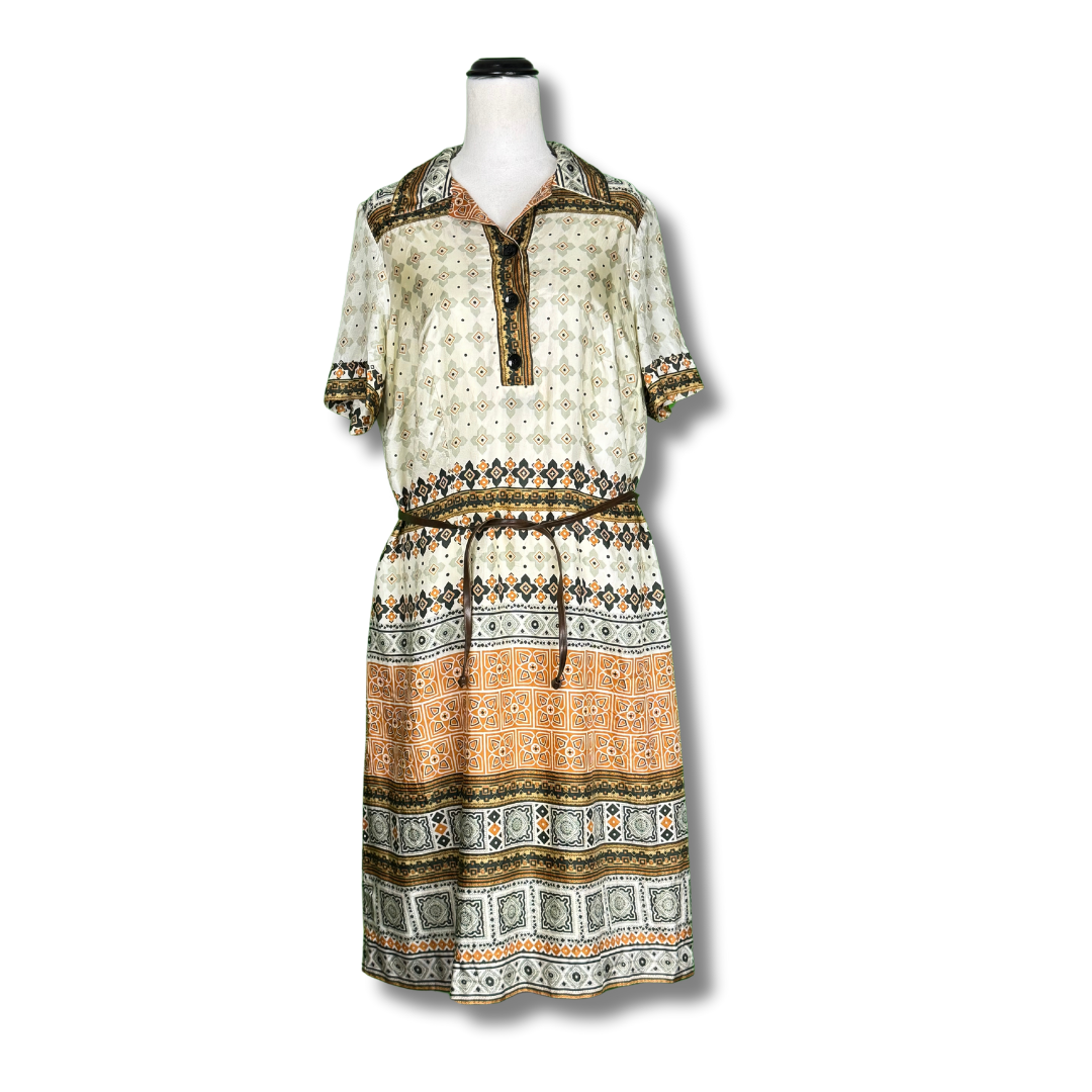 Vintage 1970s secretary boho print dress