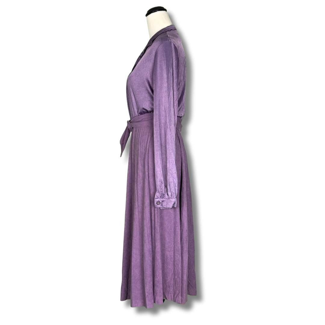 1970s Purple Tie Waist Shirt Dress