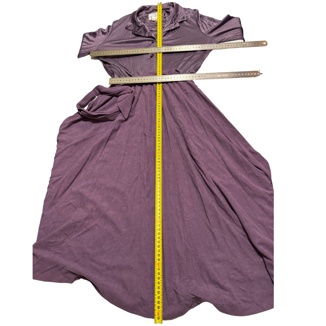 1970s Purple Tie Waist Shirt Dress