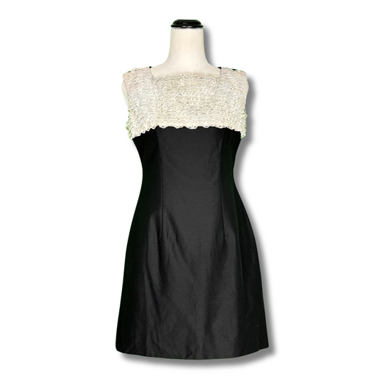 1960s Handmade Black with White Lace A line Dress