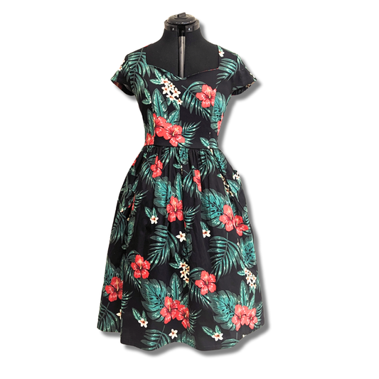 Banned Retro Tropical Fit & Flare Dress with Keyhole Detail