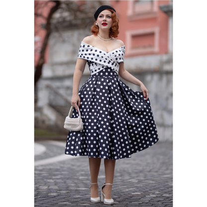 Dolly & Dotty Beverly Black & White Polka Dot Swing Dress - shipping late April