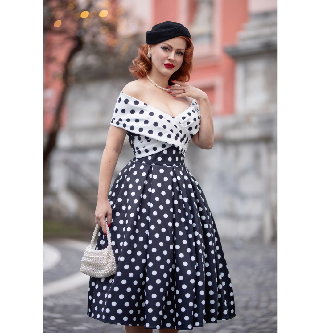 Dolly & Dotty Beverly Black & White Polka Dot Swing Dress - shipping late April