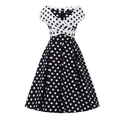 Dolly & Dotty Beverly Black & White Polka Dot Swing Dress - shipping late April