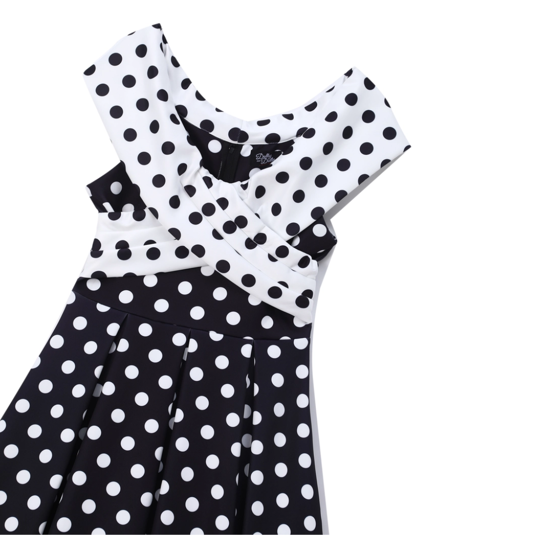 Dolly & Dotty Beverly Black & White Polka Dot Swing Dress - shipping late April