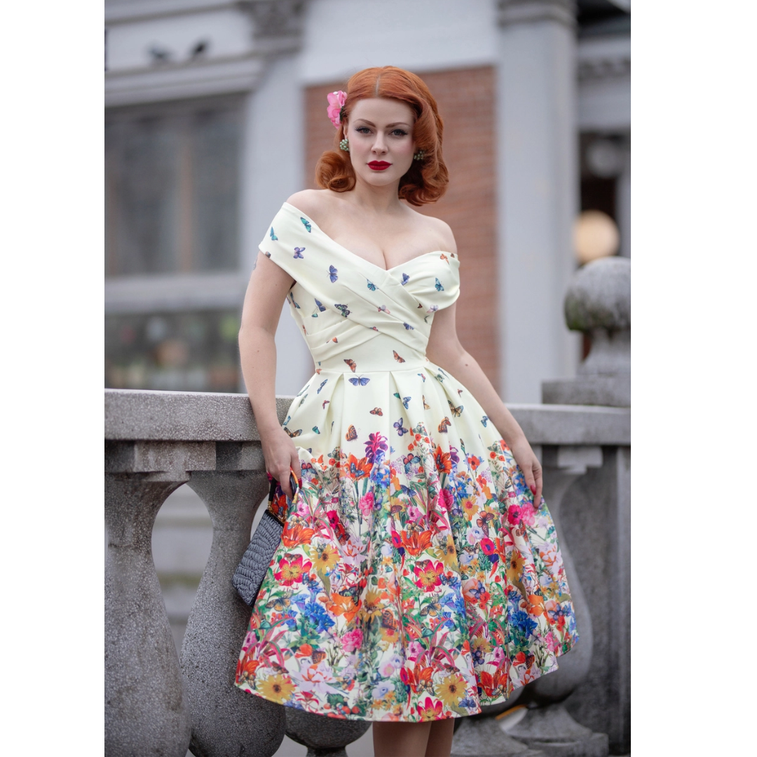 Beverly Yellow Butterfly Garden Swing Dress - shipping late April