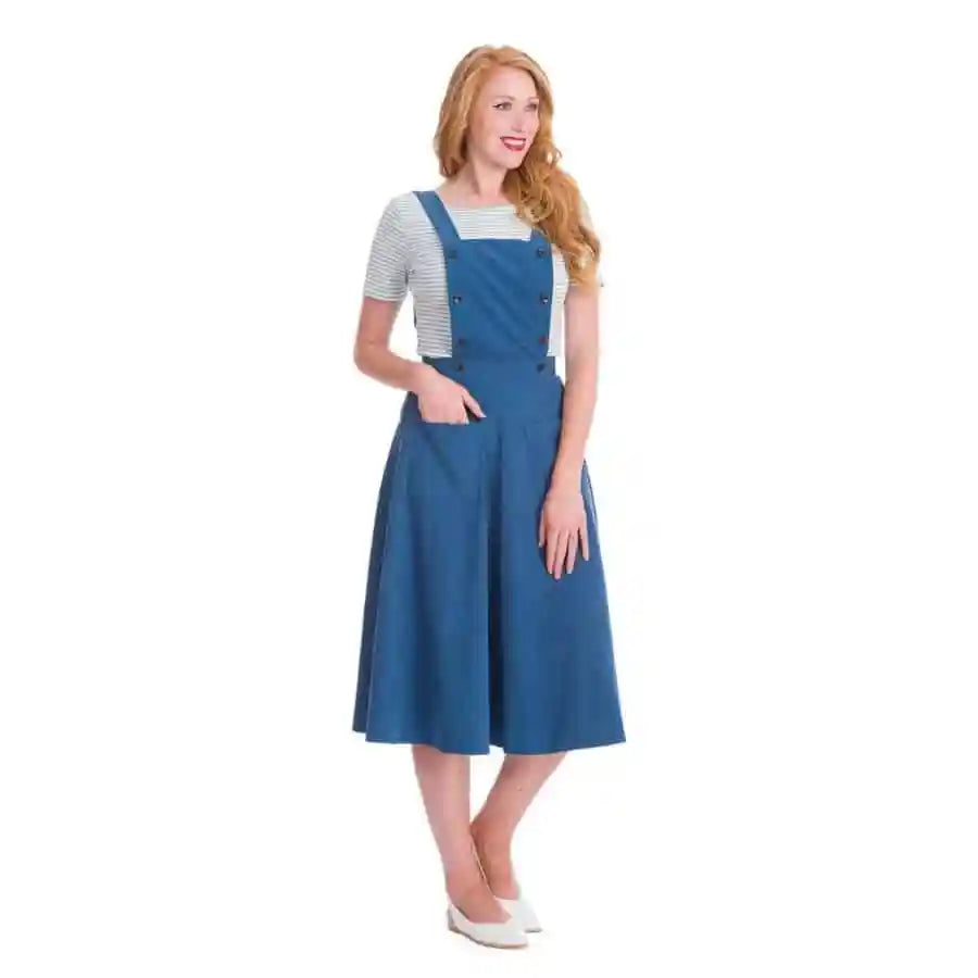 Banned Retro Book Smart Blue Pinafore 50s Dress & Skirt