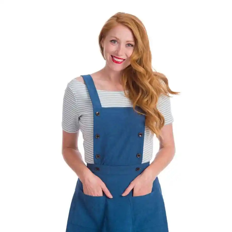 Banned Retro Book Smart Blue Pinafore 50s Dress & Skirt