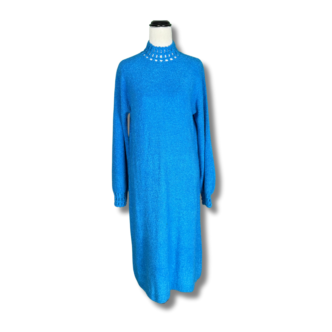 Meis Boulevarde Room Vintage 1970s Blue Knit Maxi Dress