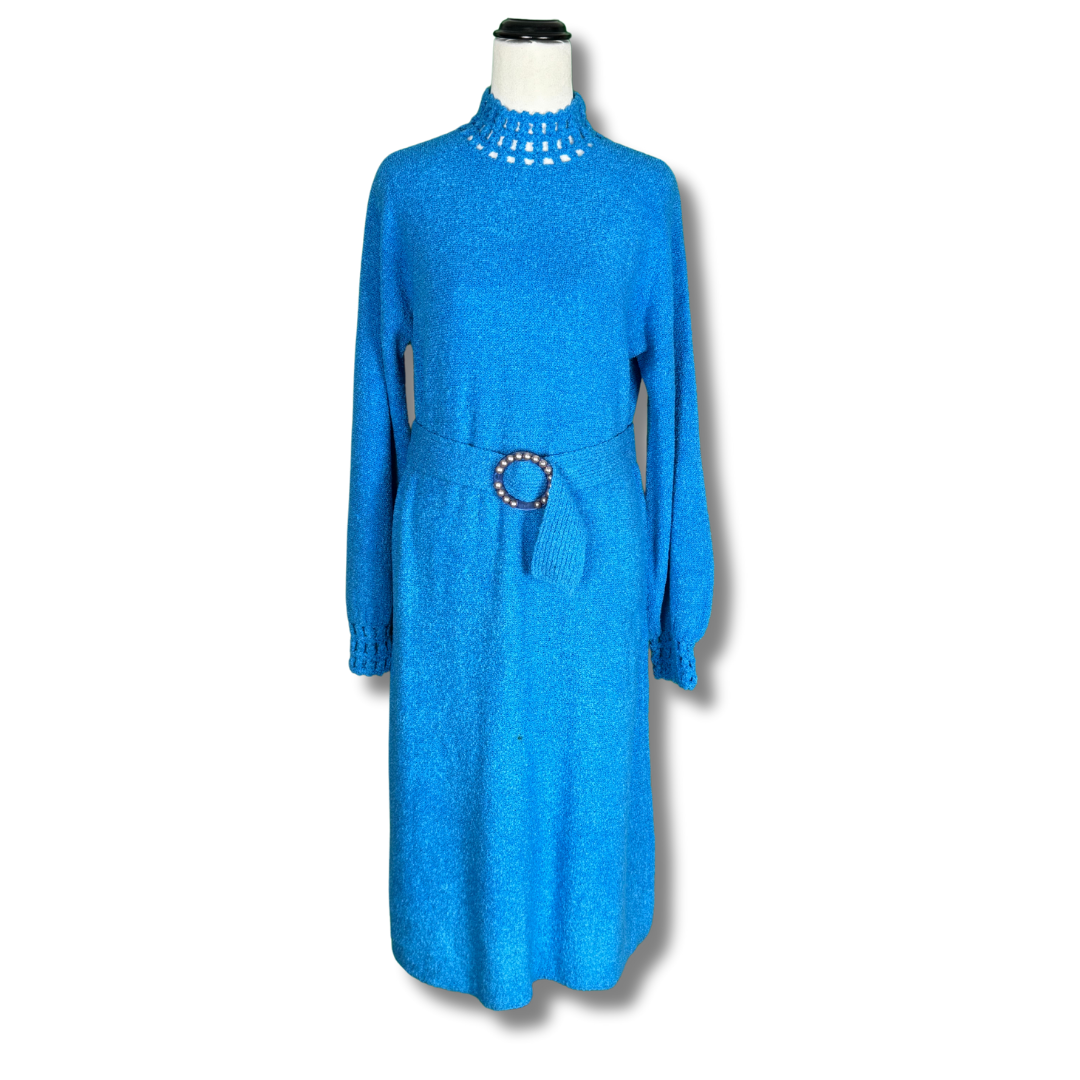 Meis Boulevarde Room Vintage 1970s Blue Knit Maxi Dress