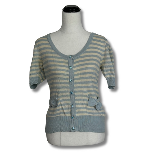 Alanna Hill Striped Blue & Cream Short Sleeved Cardigan