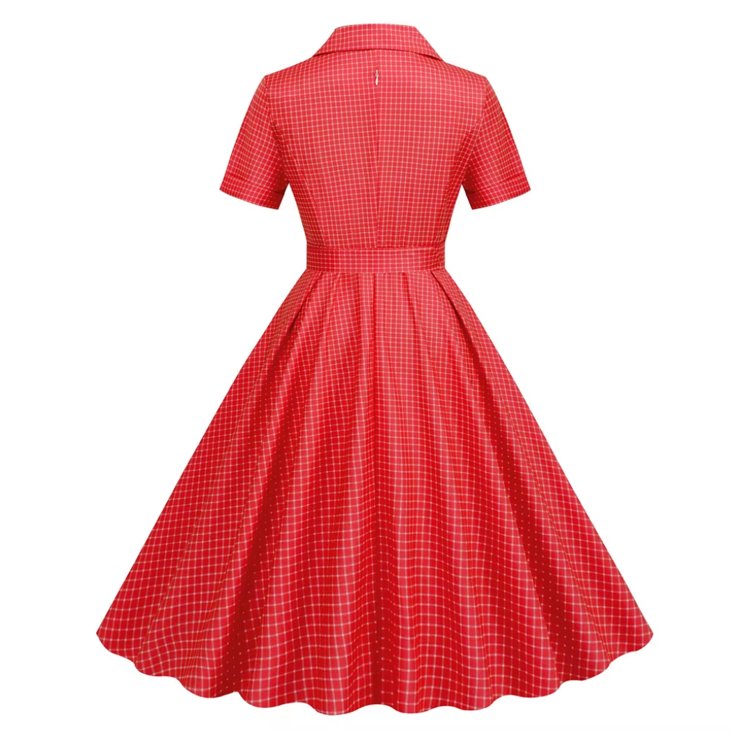 Crimson Spice Diner Dress in Vintage French Plaid