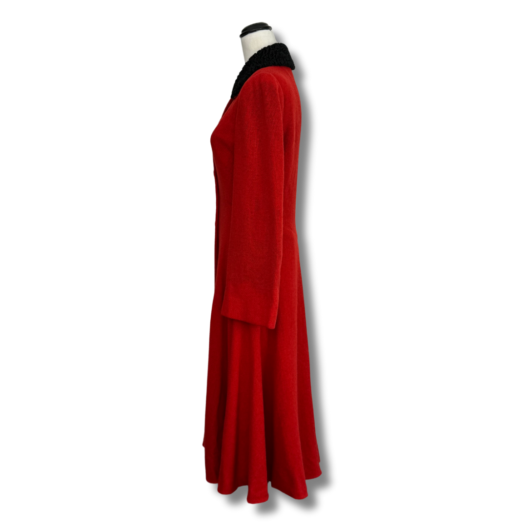 Famous-Barr Co. Vintage 1940s Red Wool Coat with Black Collar