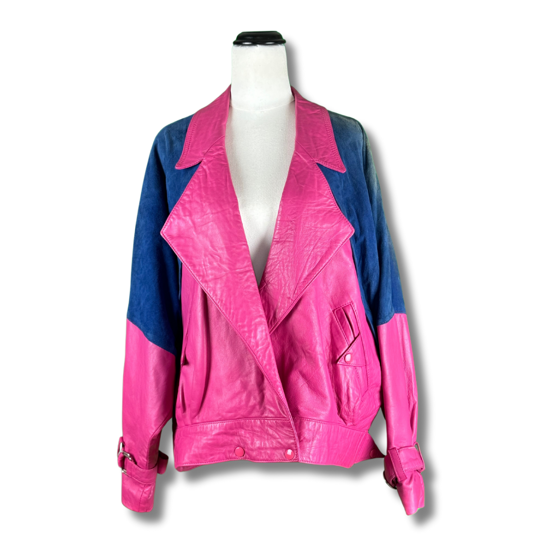 Vintage 1980s Genel Colourblock Leather Jacket