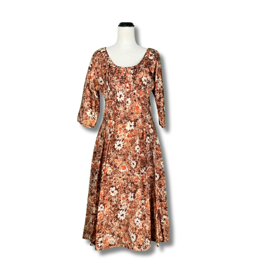 Grosscraft Vintage Early 50s Brown Floral Dress