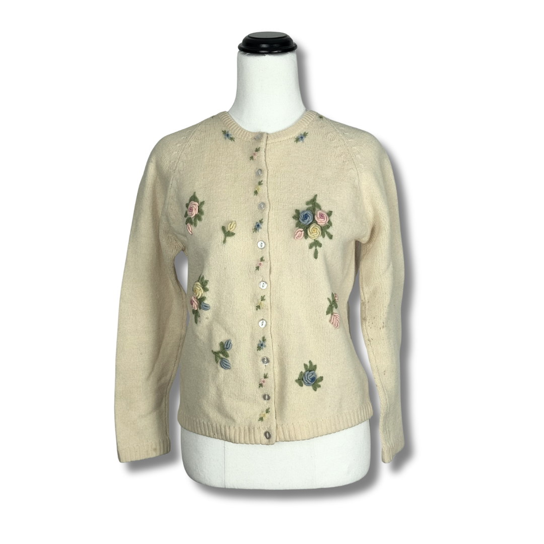 Hand Full Fashioned 50s Hand Loomed Flower Cardigan