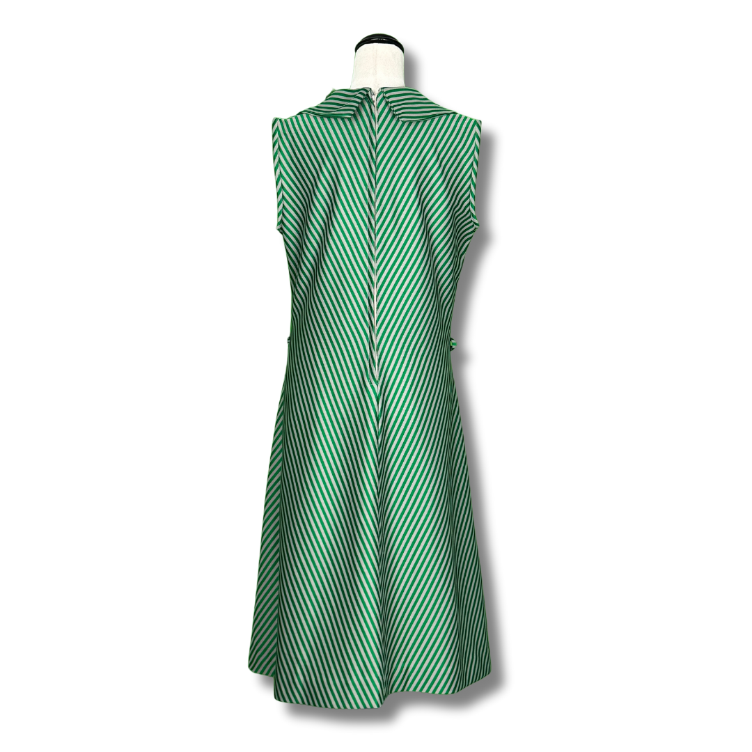 Handmade 1970s Green Chevron Dagger Collar Shift Dress Cheribomb Retro