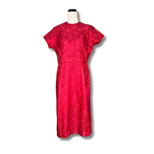 Holly Hill for Levin & Co Vintage Late 50s Red Jacquard Dress