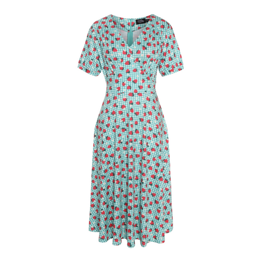 Dolly & Dotty Julia Green Strawberry Checkered Dress - shipping late April