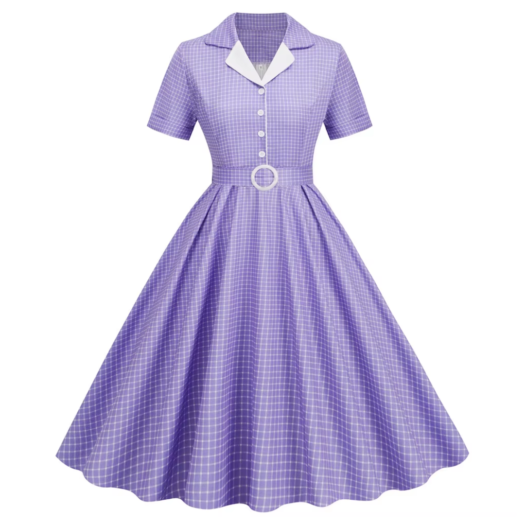 Lavender Haze Diner Dress in Vintage French Plaid