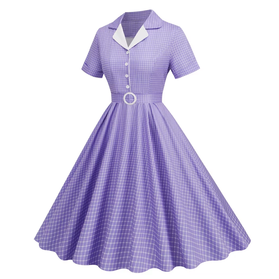 Lavender Haze Diner Dress in Vintage French Plaid