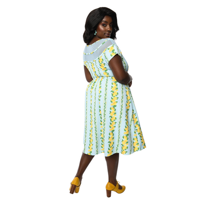 Unique Vintage Mint & Lemon Print Flare Dress